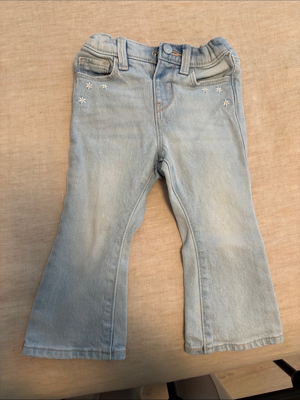 Old Navy Light Blue Girls' Flare Denim Jeans with Flower Embroidery